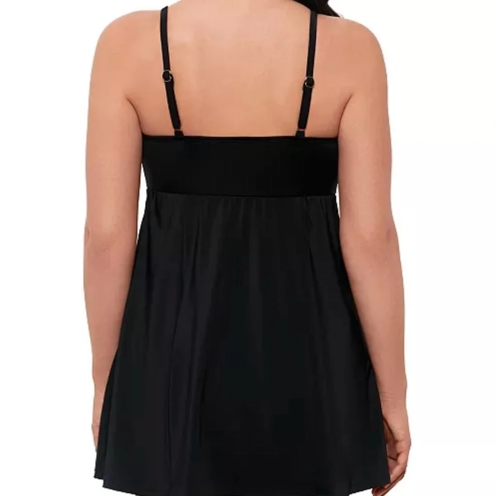 New Swim Solutions Women's Black Empire-Waist Swimdress size 10 - Picture 2 of 3